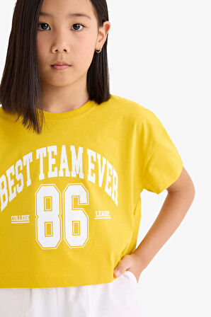 DeFacto Kız Çocuk Bisiklet Yaka Baskılı Kısa Kollu Tişört E0352A825SMYL468