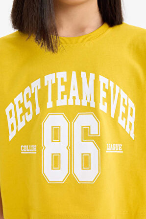 DeFacto Kız Çocuk Bisiklet Yaka Baskılı Kısa Kollu Tişört E0352A825SMYL468