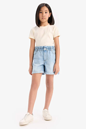 DeFacto Kız Çocuk Slim Fit Dar Kesim Bisiklet Yaka Ribana Basic Düz Kısa Kollu Tişört B3054A825SMER99