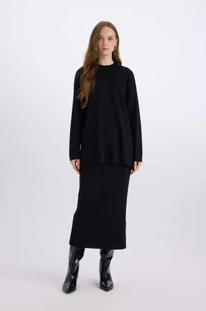 DeFacto Relax Fit Basıc Triko Kazak Tunik D8633AX24WNBK81