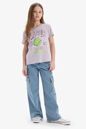 DeFacto Kız Çocuk Bisiklet Yaka Anime Baskılı Kısa Kollu Tişört E0351A825SMPR306