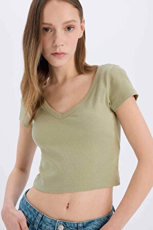 Coool Fitted Fitilli Kaşkorse Basic Düz Kısa Kollu Tişört