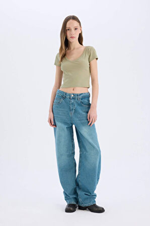 Coool Fitted Fitilli Kaşkorse Basic Düz Kısa Kollu Tişört