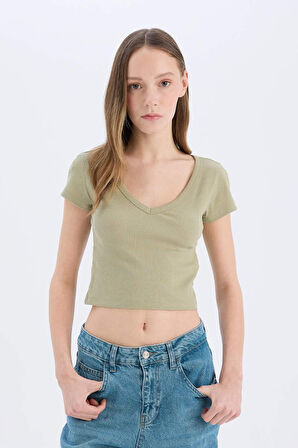 DeFacto Coool Fitted Fitilli Kaşkorse Basic Düz Kısa Kollu Tişört E0290AX25SMKH271