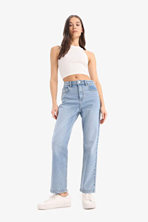 Mary Vintage Straight Fit Yüksek Bel Düz Paça Jean Kar Yıkamalı Pantolon