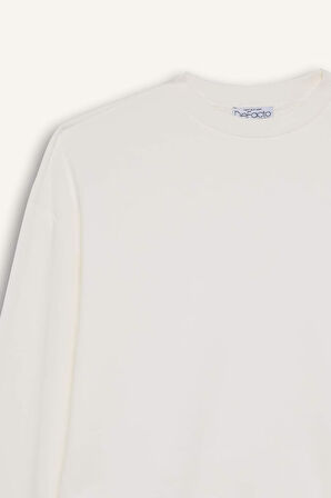 Kadın Siyah Regular Fit Bisiklet Yaka Kalın Basic Düz Sweatshirt