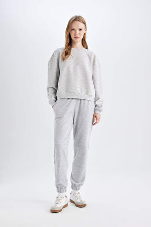 DeFacto Regular Fit Bisiklet Yaka Kalın Basic Düz Sweatshirt D6645AX24WNGR296