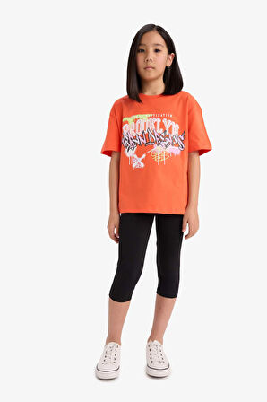 Kız Çocuk Oversize Geniş Kalıp Bisiklet Yaka Kısa Kollu Tişört