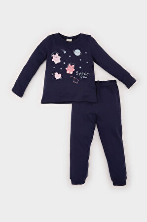 DeFacto Kız Bebek Pijama Takımı Uzay Baskılı Uzun Kollu Üst Beli Lastikli Uzun Alt D9073A525SPNV256