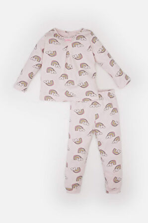 DeFacto Kız Bebek Pijama Takımı Gökkuşağı Baskılı Uzun Kollu Üst Beli Lastikli Uzun Alt D9075A525SPPN144