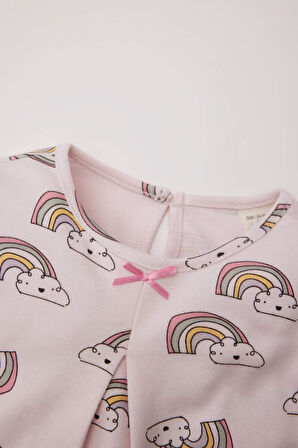 DeFacto Kız Bebek Pijama Takımı Gökkuşağı Baskılı Uzun Kollu Üst Beli Lastikli Uzun Alt D9075A525SPPN144