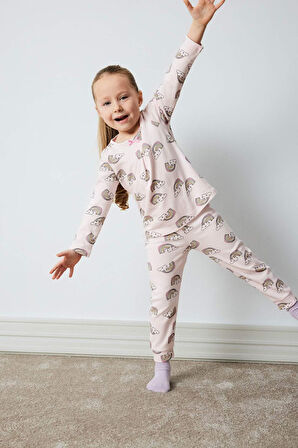 DeFacto Kız Bebek Pijama Takımı Gökkuşağı Baskılı Uzun Kollu Üst Beli Lastikli Uzun Alt D9075A525SPPN144