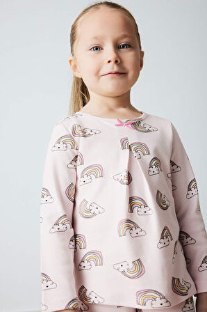 DeFacto Kız Bebek Pijama Takımı Gökkuşağı Baskılı Uzun Kollu Üst Beli Lastikli Uzun Alt D9075A525SPPN144
