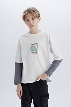 DeFacto Erkek Çocuk Oversize Geniş Kalıp Bisiklet Yaka Uzun Kollu Tişört D7702A825SPER105