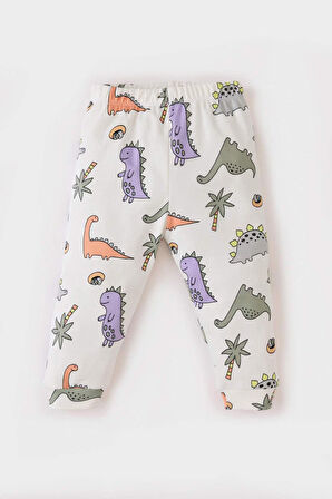 Erkek Bebek Pijama Takımı Dinazor Baskılı Uzun Kollu Üst Beli Lastikli Uzun Alt