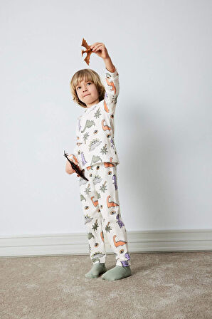 DeFacto Erkek Bebek Pijama Takımı Dinazor Baskılı Uzun Kollu Üst Beli Lastikli Uzun Alt D9070A525SPWT47