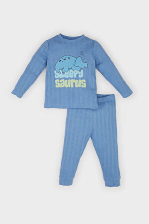 DeFacto Erkek Bebek Pijama Takımı Fitilli Kaşkorse Dinazor Baskılı Uzun Kollu Üst Beli Lastikli Uzun Alt D9071A525SPBE105