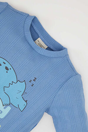 DeFacto Erkek Bebek Pijama Takımı Fitilli Kaşkorse Dinazor Baskılı Uzun Kollu Üst Beli Lastikli Uzun Alt D9071A525SPBE105