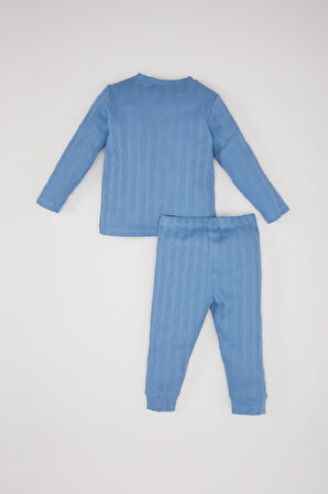 DeFacto Erkek Bebek Pijama Takımı Fitilli Kaşkorse Dinazor Baskılı Uzun Kollu Üst Beli Lastikli Uzun Alt D9071A525SPBE105