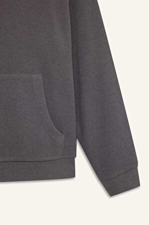DeFacto Oversize Geniş Kalıp Basic Düz Kanguru Cepli Fermuarlı Polo Yaka Sweatshirt E0741AX24WNAR191