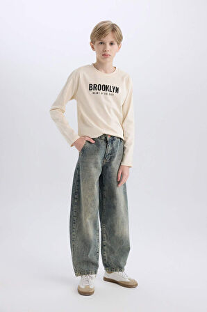 DeFacto Erkek Çocuk Bisiklet Yaka Sırt Baskılı Uzun Kollu Tişört D7700A825SPBG734