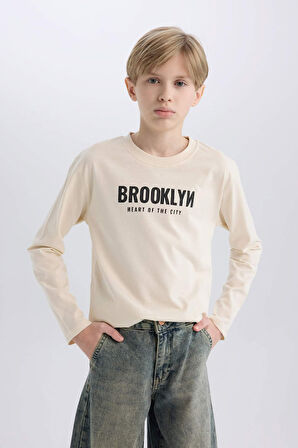 DeFacto Erkek Çocuk Bisiklet Yaka Sırt Baskılı Uzun Kollu Tişört D7700A825SPBG734