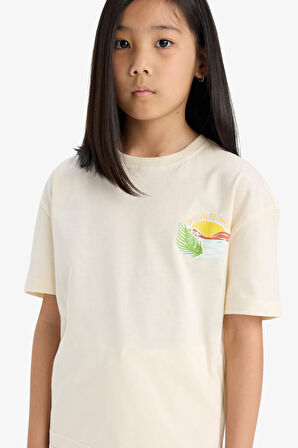 DeFacto Kız Çocuk Relax Fit Bisiklet Yaka Sırt Baskılı Kısa Kollu Tişört E0387A825SMER134