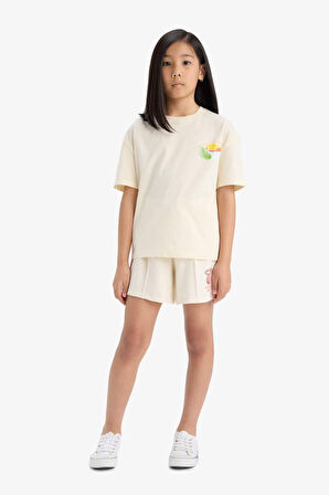 DeFacto Kız Çocuk Relax Fit Bisiklet Yaka Sırt Baskılı Kısa Kollu Tişört E0387A825SMER134