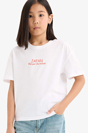 DeFacto Kız Çocuk Relax Fit Bisiklet Yaka Sırt Baskılı Kısa Kollu Tişört E0387A825SMWT34