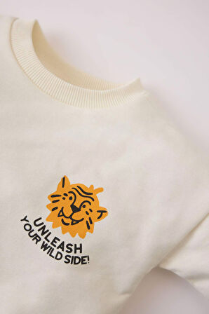 DeFacto Erkek Bebek 2'li Takım Bisiklet Yaka Baskılı Sweatshirt Beli Lastikli Eşofman Altı D9594A525SPER91