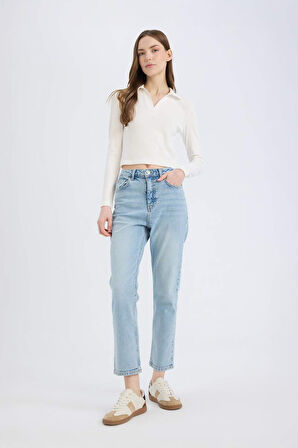 Mary Vintage Straight Fit Yüksek Bel Düz Paça Jean Kar Yıkamalı Pantolon