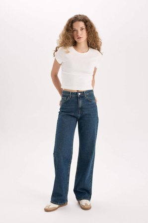 DeFacto 90's Wide Leg Yüksek Bel Geniş Paça Uzun Jean Kar Yıkamalı Pantolon D7953AX25SPNM28