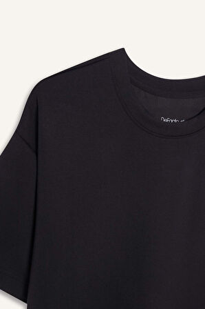 DeFactoFit Oversize Geniş Kalıp Bisiklet Yaka Sporcu Modal Kısa Kollu Siyah Tişört D7127AX25SPBK81