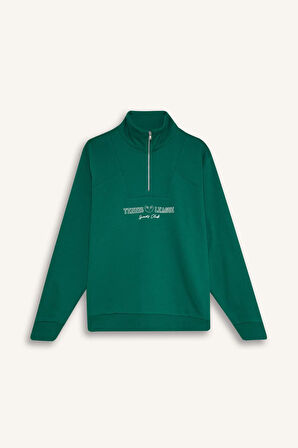 DeFactoFit Oversize Geniş Kalıp Dik Yaka Spor Baskılı Sporcu Sweatshirt D1701AX24AUGN380