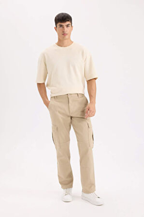 DeFacto Gabardin Pantolon Wide Leg Bol Rahat Kesim Kargo Cepli Düz Paça C9160AX24AUBG540