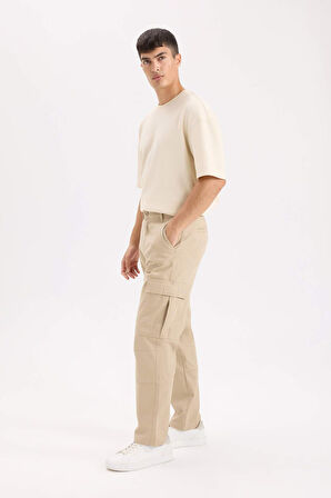 DeFacto Gabardin Pantolon Wide Leg Bol Rahat Kesim Kargo Cepli Düz Paça C9160AX24AUBG540