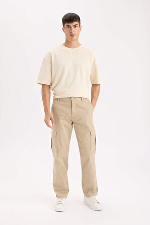 DeFacto Gabardin Pantolon Wide Leg Bol Rahat Kesim Kargo Cepli Düz Paça C9160AX24AUBG540