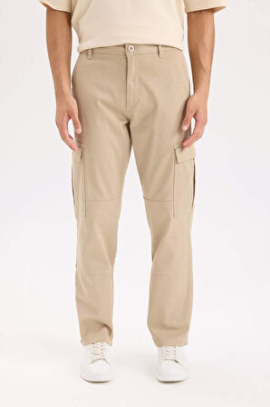 DeFacto Gabardin Pantolon Wide Leg Bol Rahat Kesim Kargo Cepli Düz Paça C9160AX24AUBG540