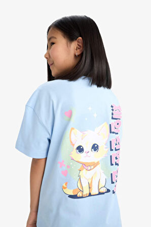 DeFacto Kız Çocuk Oversize Geniş Kalıp Bisiklet Yaka Sırt Baskılı Kısa Kollu Tişört E0367A825SMBE745