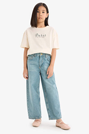 DeFacto Kız Çocuk Oversize Geniş Kalıp Bisiklet Yaka Sırt Baskılı Kısa Kollu Tişört E0367A825SMER233