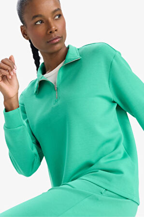DeFactoFit Oversize Geniş Kalıp Yarım Fermuarlı Dik Yaka Modal Sporcu Sweatshirt D7126AX25SPGN268