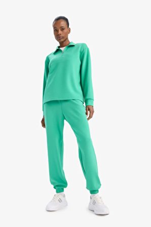 DeFactoFit Oversize Geniş Kalıp Yarım Fermuarlı Dik Yaka Modal Sporcu Sweatshirt D7126AX25SPGN268
