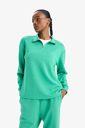 DeFactoFit Oversize Geniş Kalıp Yarım Fermuarlı Dik Yaka Modal Sporcu Sweatshirt D7126AX25SPGN268