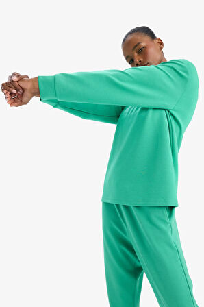 DeFactoFit Oversize Geniş Kalıp Yarım Fermuarlı Dik Yaka Modal Sporcu Sweatshirt D7126AX25SPGN268