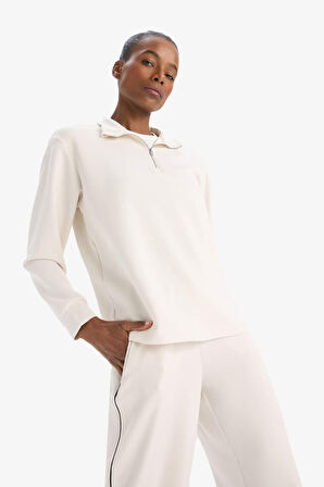 DeFactoFit Oversize Geniş Kalıp Yarım Fermuarlı Dik Yaka Modal Sporcu Sweatshirt D7126AX25SPER218