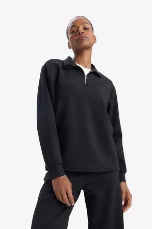 DeFacto Oversize Geniş Kalıp Yarım Fermuarlı Dik Yaka Modal Sweatshirt D7126AX25SPBK81
