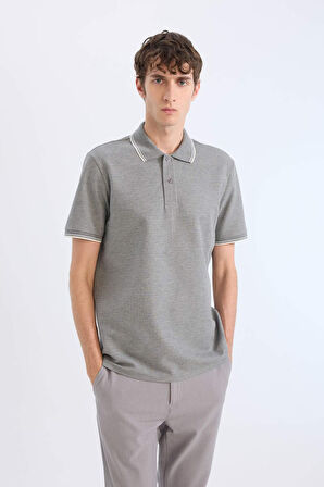 Regular Fit Polo Yaka Kısa Kollu Waffle Polo Tişört