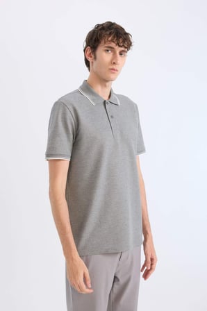 Regular Fit Polo Yaka Kısa Kollu Waffle Polo Tişört