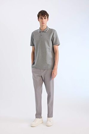 Regular Fit Polo Yaka Kısa Kollu Waffle Polo Tişört