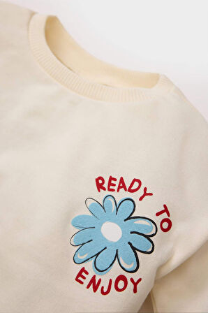 Kız Bebek Regular Fit Bisiklet Yaka Çiçekli Sweatshirt Kumaşı Sweatshirt